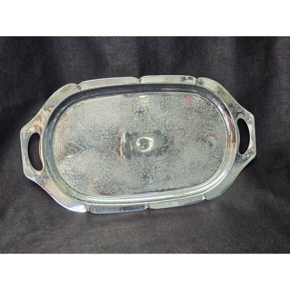 Vintage Krome Kraft Farber Bros New York 16" Silver Plated Serving Tray Platter - Picture 5 of 10